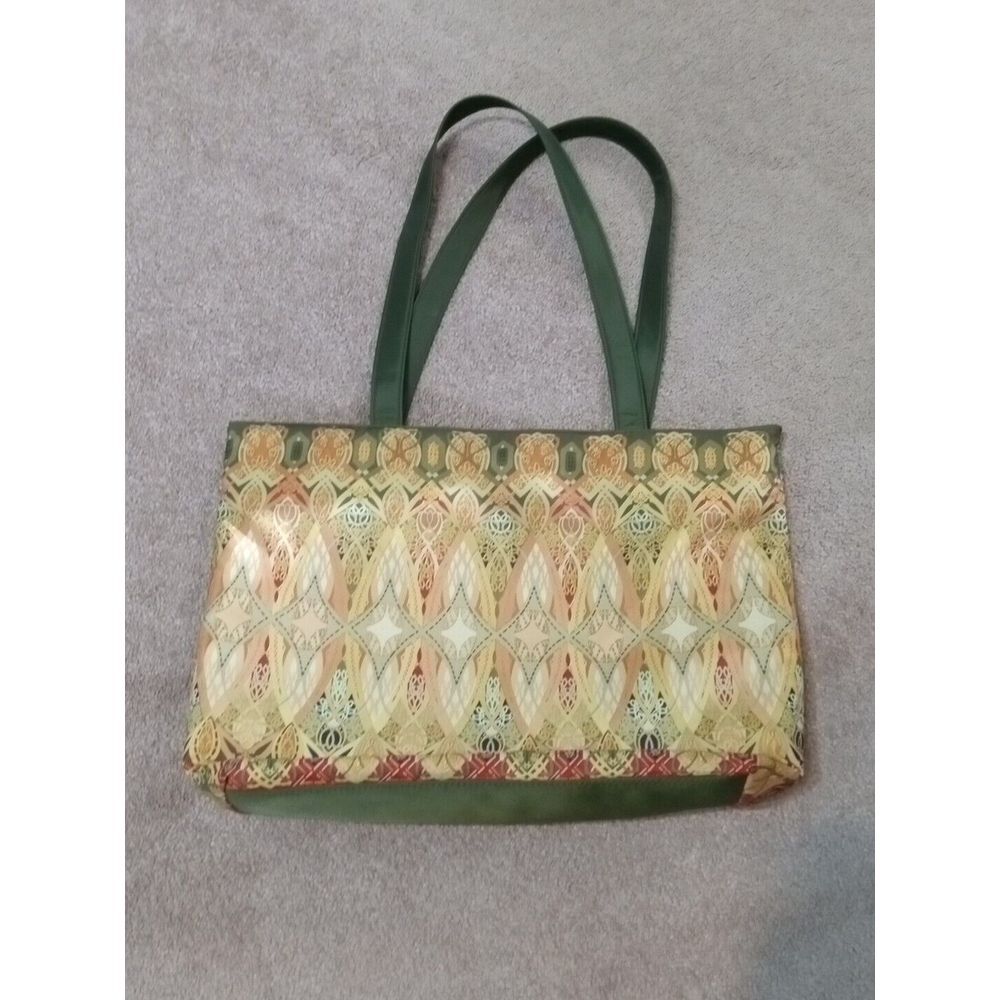 Tote Bag Nylon Beautiful Print of Chicago Trading Room Design Olive Green Yellow